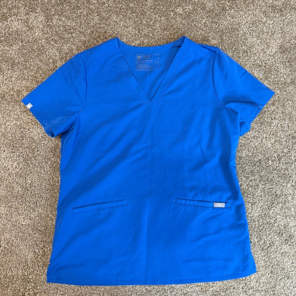 FIGS Technical Collection Scrub Top Womens Medium Blue V-Neck Medical FW1100